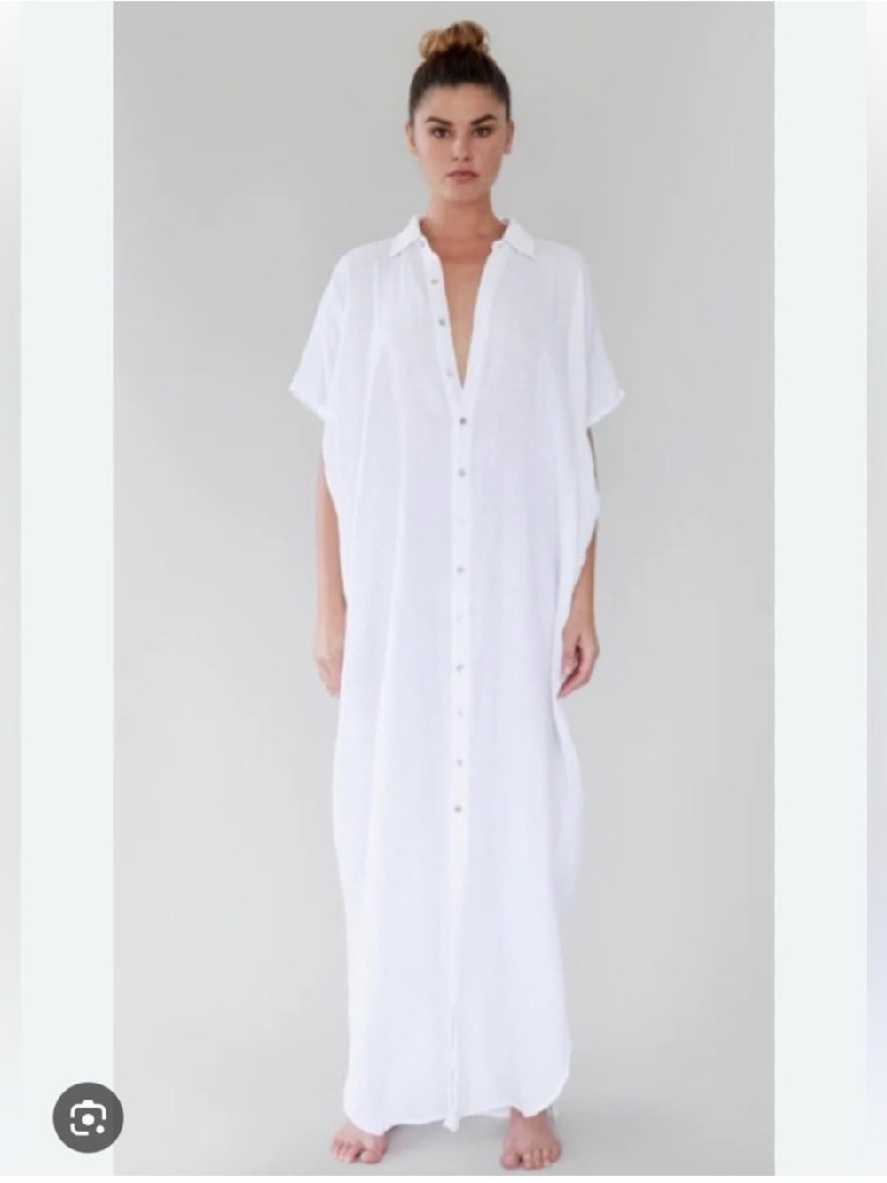 Acacia Swimwear Oahu cotton gauze maxi dress, pearl buttons, white. Size P